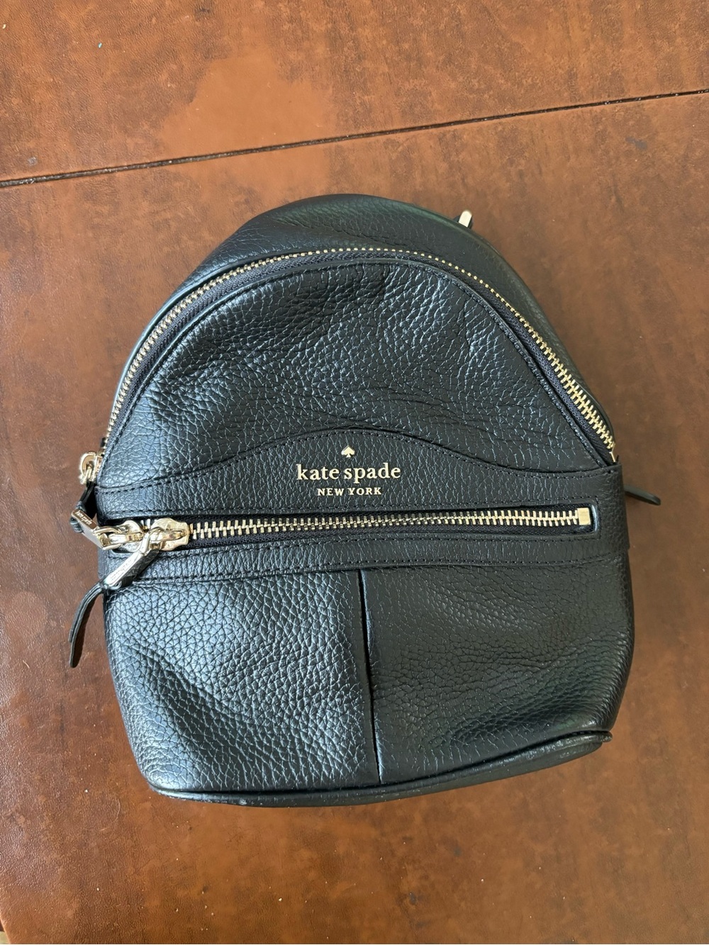 kate spade Black Pebbled Leather Mini Backpack with Gold Hardware
